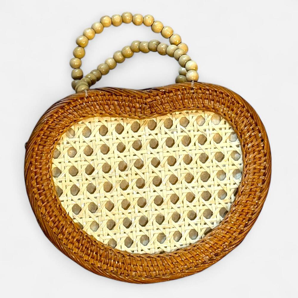 Woven Rattan Handbag with‎ Wooden Bead Handles